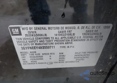 2010 Cadillac Srx Performance Collection z USA, uszkodzony, nr VIN 3GYFNEEY4AS559711